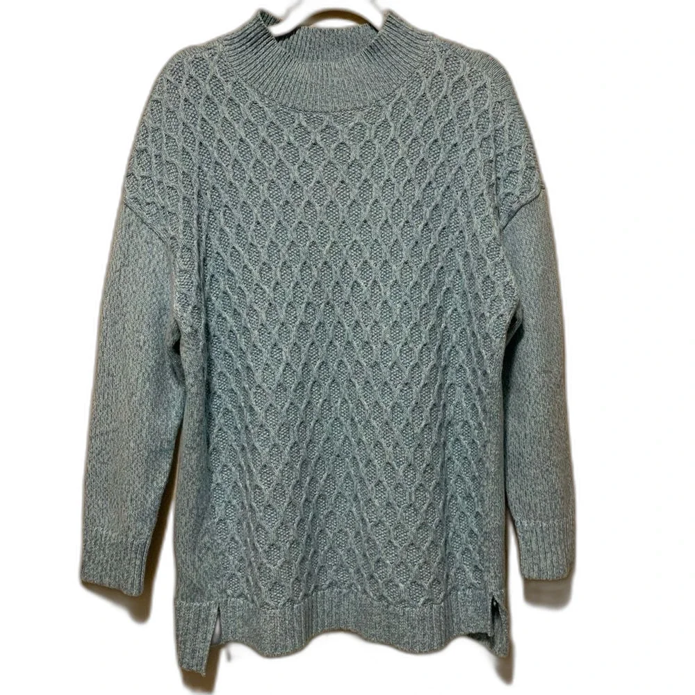 Talbots Honeycomb High Low Mock Neck Sweater blue green size 1x